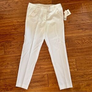 Anne Klein White Button-Detail Pants